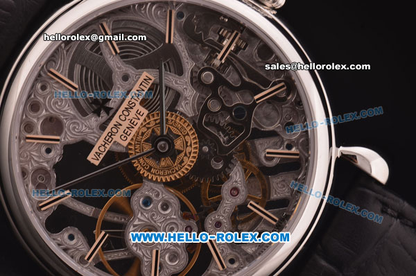 Vacheron Constantin Skeleton Swiss Manual Winding Movement Silver Case with Skeleton Dial and Black Leather Strap - Click Image to Close